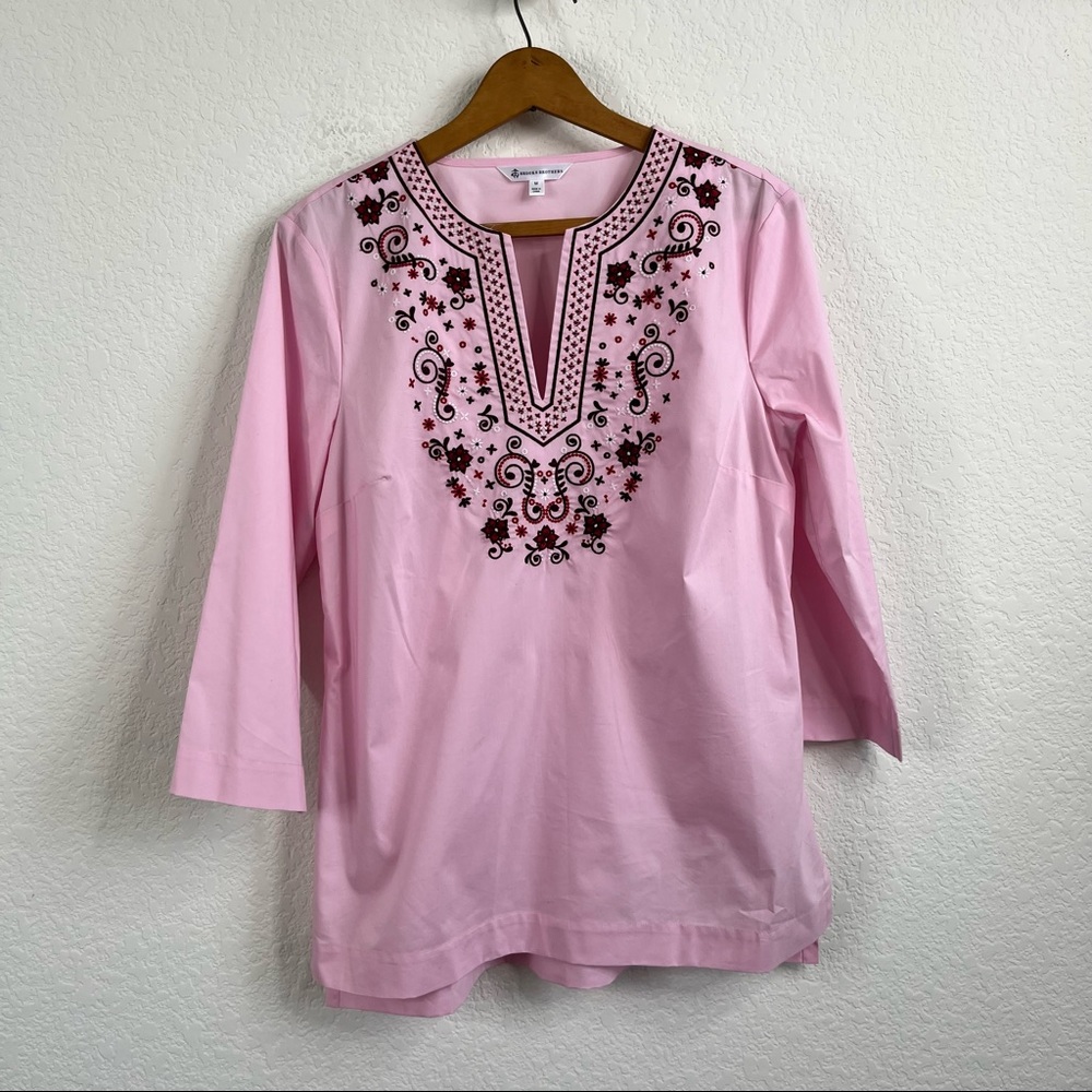 Brooks Brothers Floral Embroidered Stretch Cotton Tunic Pink